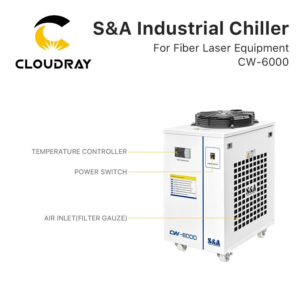 Cloudray-enfriador Industrial S & A Original, CW-6000 de 70l/min de flujo de R-410a, 50/60Hz, sistema de llenado de agua