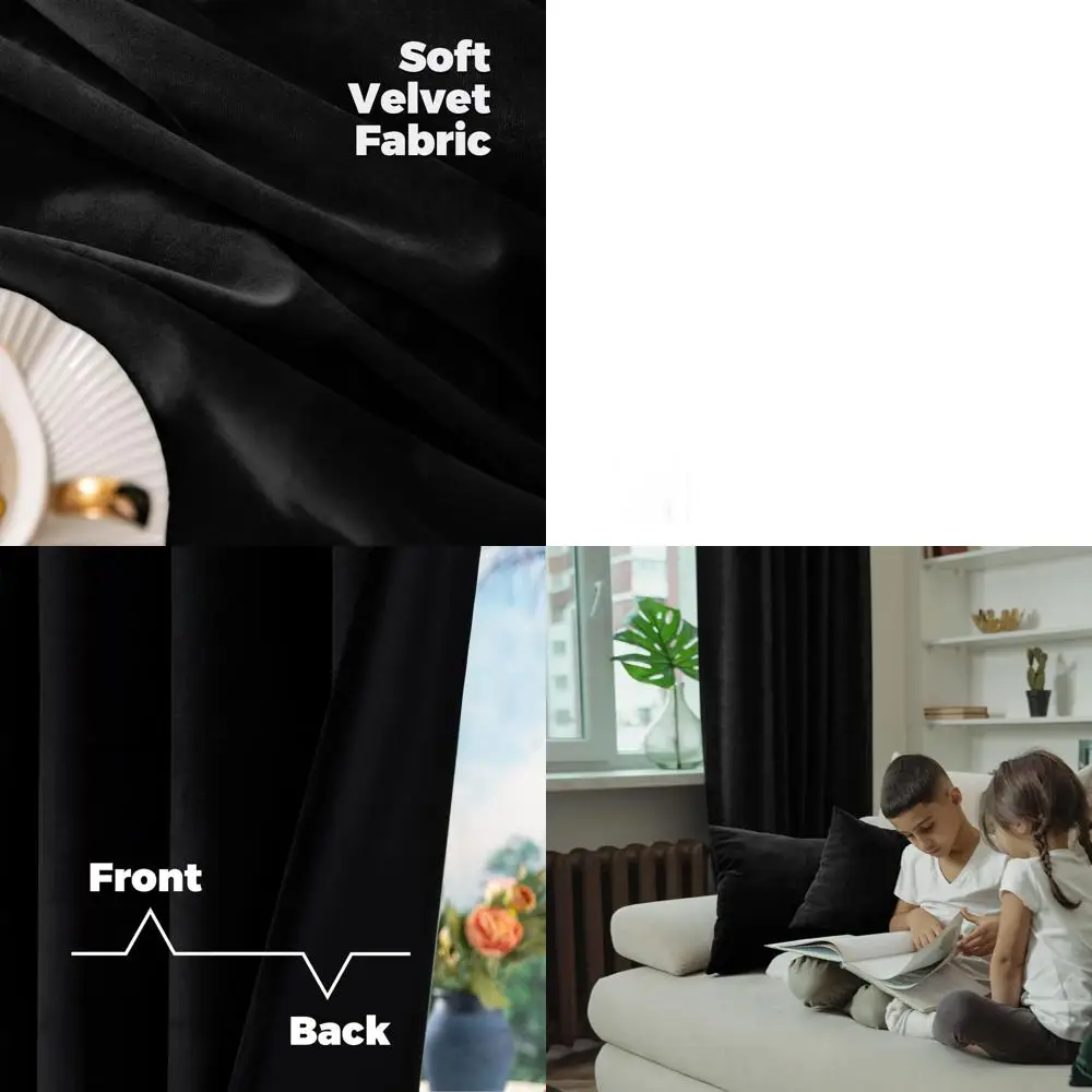 Cortinas de terciopelo negro con aislamiento térmico, 60x84, reductoras de ruido, paneles de lujo para sala de estar y dormitorio