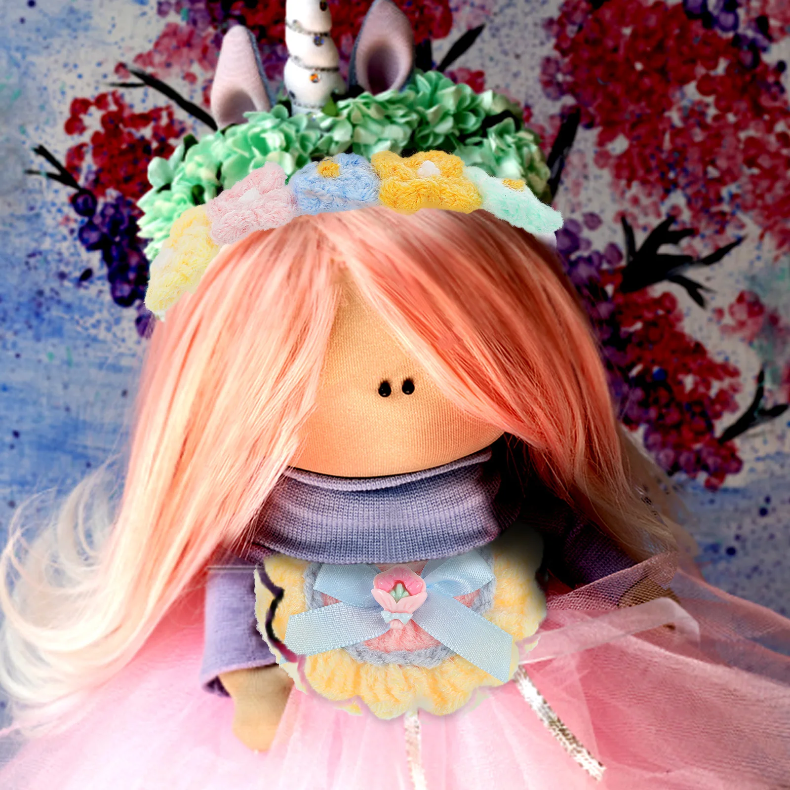 

1Set Knitted Headband Bib Clothes Accessories Floral Outfit Photoshot Prop for 17cm Baby Outfits