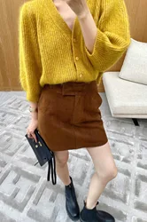 2023 Women New Simple Genuine Sheepskin Leather Skirt High Waist Kid Suede Versatile Leather Skirt E88