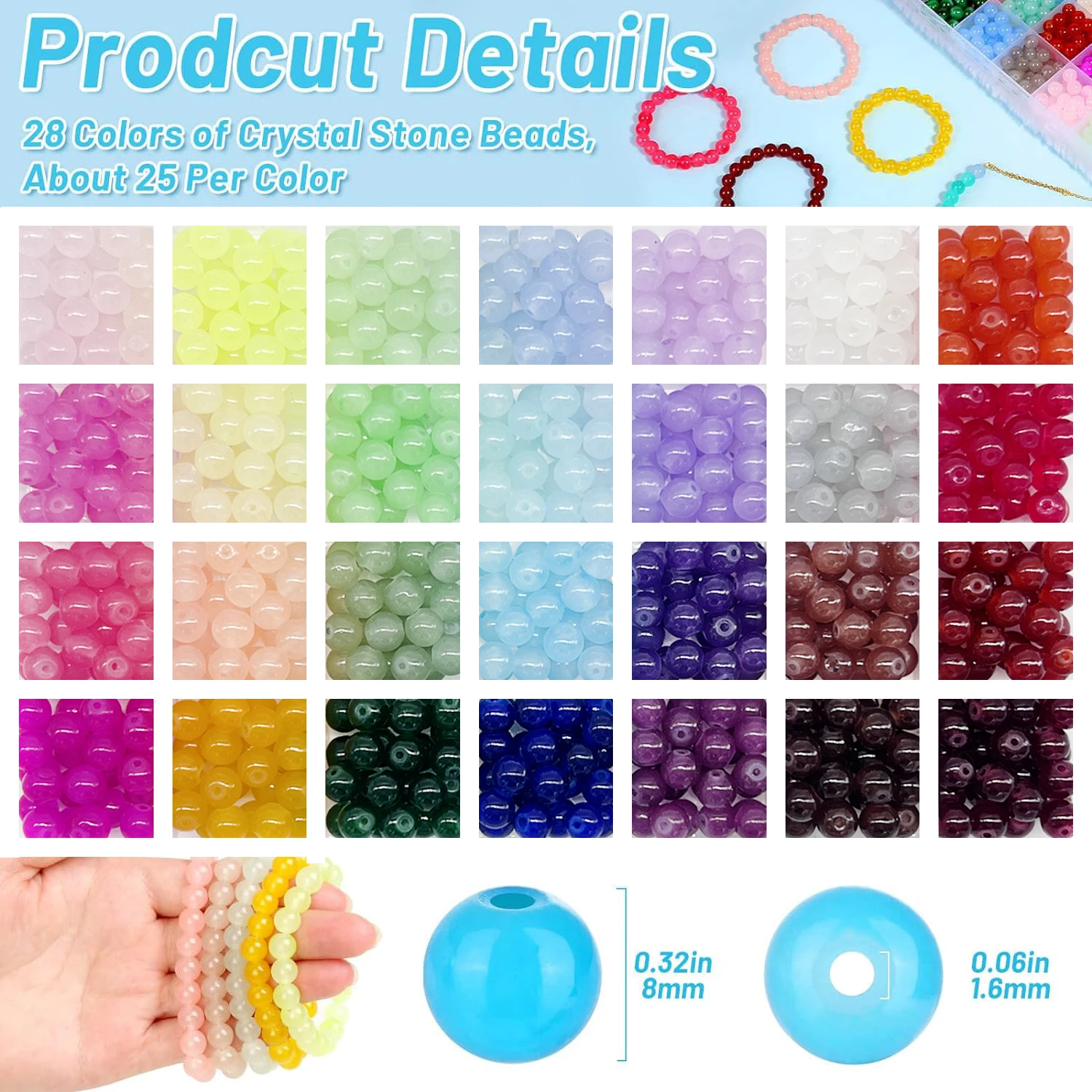 8mm Round Glass Beads for Jewelry Making, 28 Colors Crystal Beads for Bracelets Jewelry Making and DIY Crafts view 3