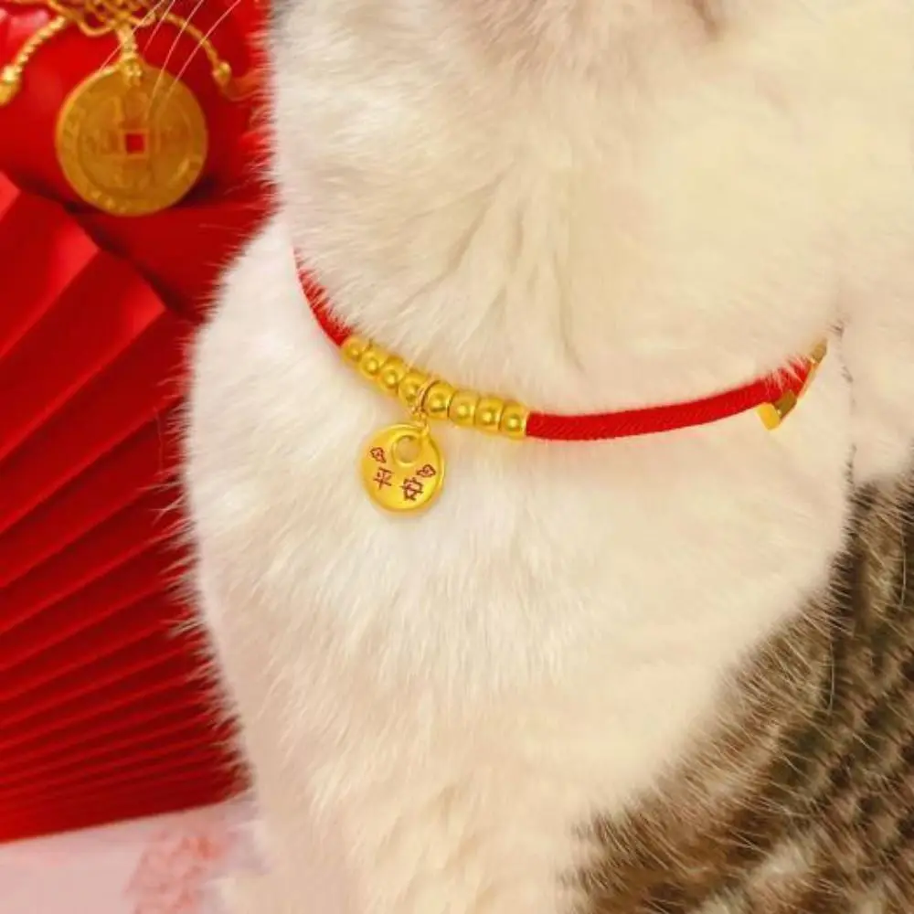 

Traditional Pet Weave Longevity Golden Lock Adjustable Chinese Style Handmade Cat Collar Hand Knit Cat Collar Alloy/Polyester