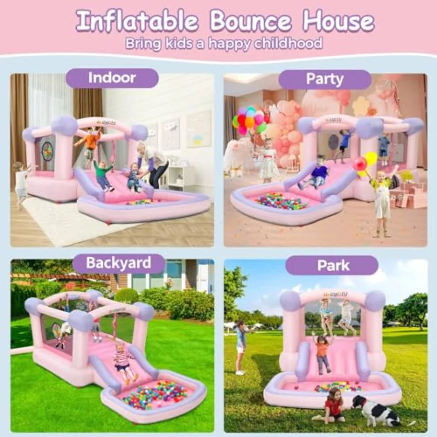 풍선 놀이터 점핑 캐슬 슬라이드 바운서 유아용 뒷마당 바운시 하우스 (송풍기, 볼풀, 농구대, 다트 포함)