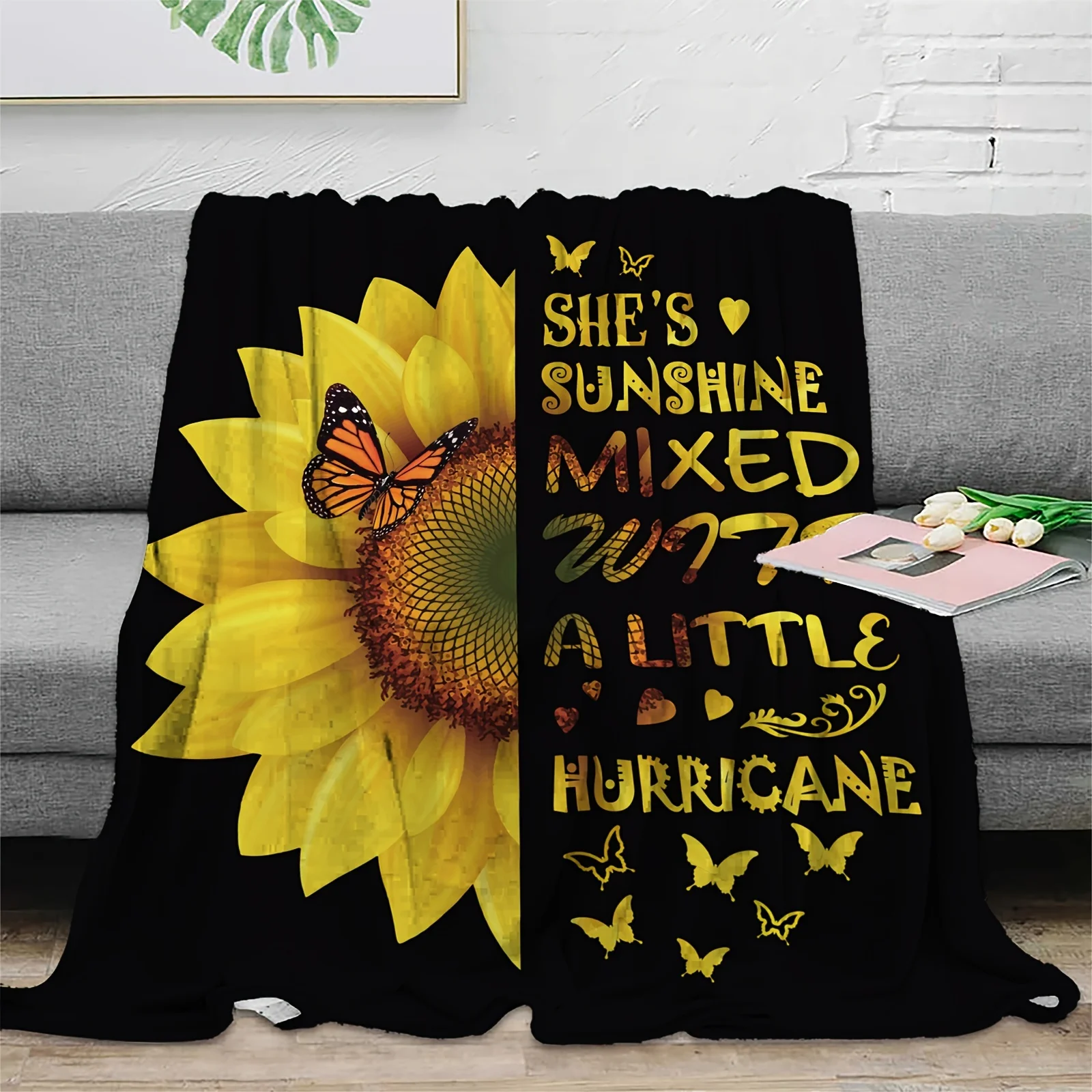 

1pc Sunflower Print Blanket, Flannel Square Throw Blanket, Soft And Comfortable For Home/Picnic/Travel