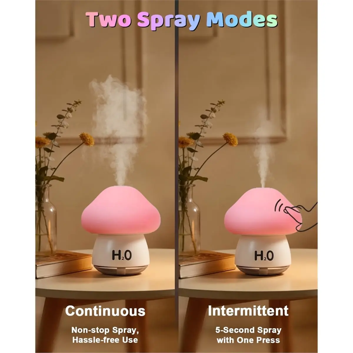 DT81 Mushroom Humidifier Lamp with 8 RGB Colors Lights,Rechargeable ,with Two Spray Modes,Touch Night Light