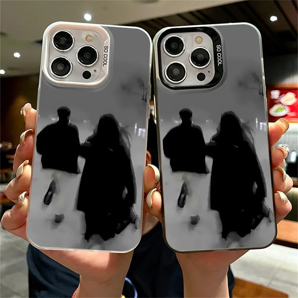 Romantic Running Couple Matching Case for iPhone 16 15 Plus 12 13 mini 11 14 Pro Max XR Dual Layer Hard IMD Platic Matte Cover