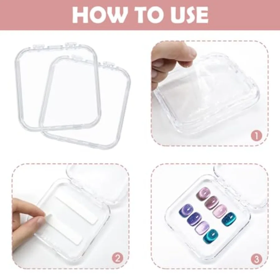 Pudełko do przechowywania 14 sztuk sztucznych paznokci z organizerem na paznokcie o długości 8,4 cm, zawiera 48 dwustronnych taśm kompaktowych.