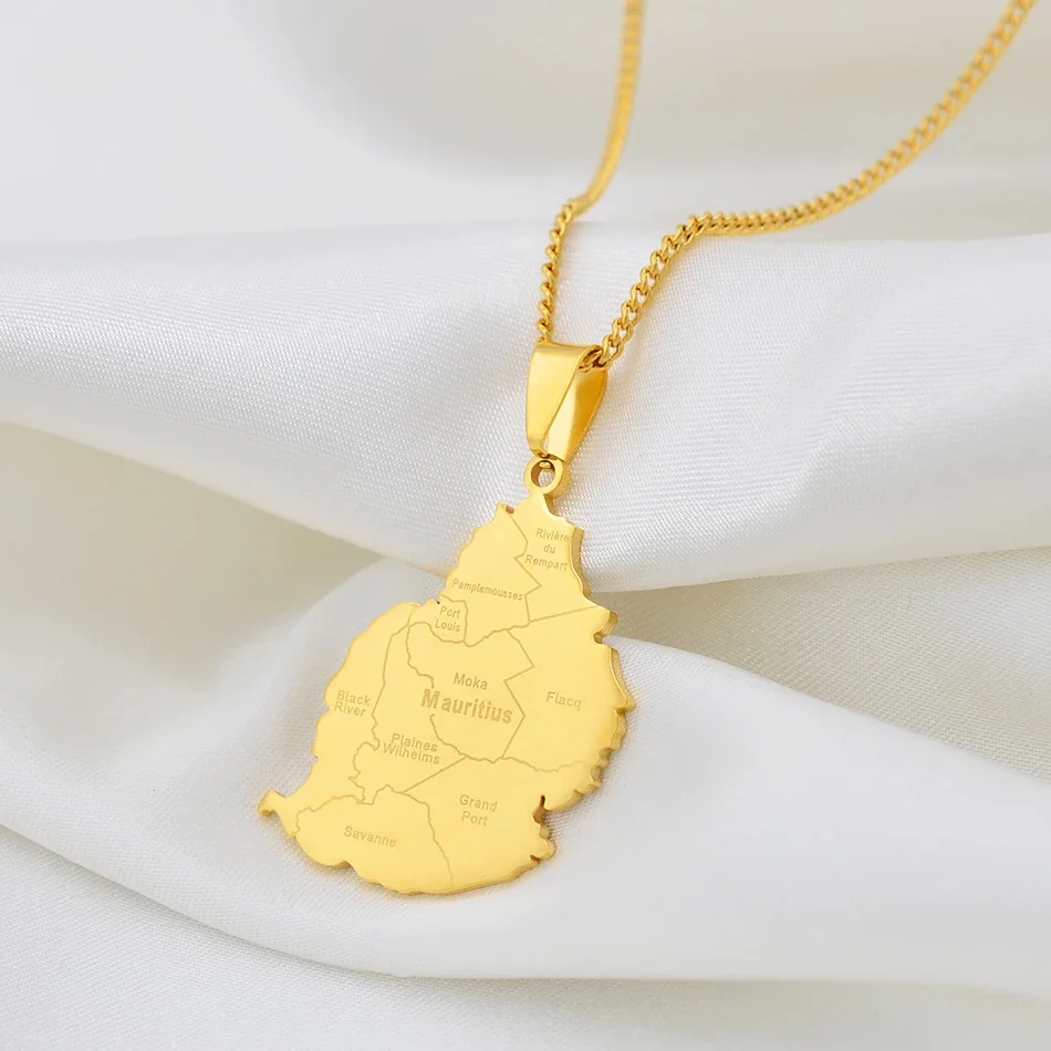 Anniyo 3.5CM Mauritius Map Pendant Necklaces Women Men,Gold Color Mauritius African Jewelry @201421