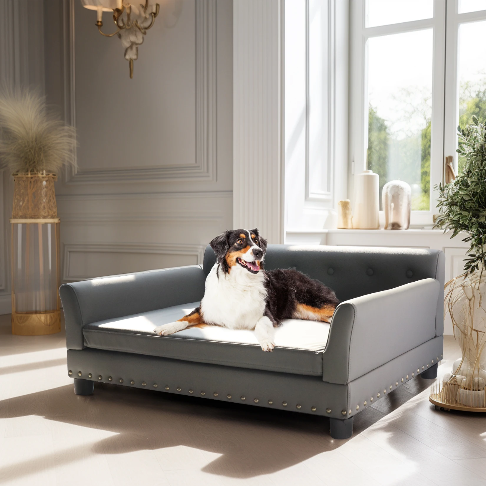 BINGOPAW rechthoekig huisdierbed voor middelgrote en grote honden, duurzame verhoogde hondenslaapbank, comfortabele hondenbank, moderne hondenbank
