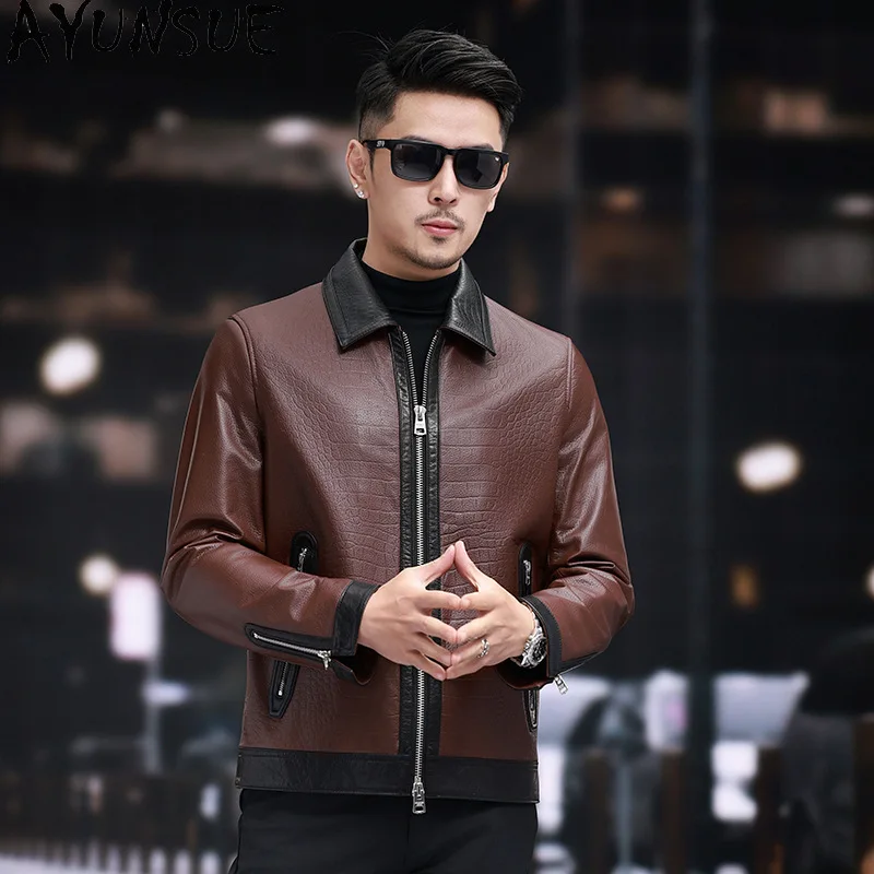 

AYUNSUE Genuine Leather Jacket Men Spring Autumn Coat Mens Clothes Top Layer Cowhide Coats New in Outerwears Jaqueta De Couro