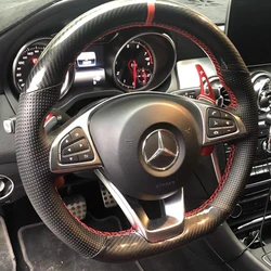 Custom Car Steering Wheel Cover Carbon Fiber Genuine Leather For Mercedes Benz A200 A250 B250 B260 C200 C250 C300 Sport CLA220