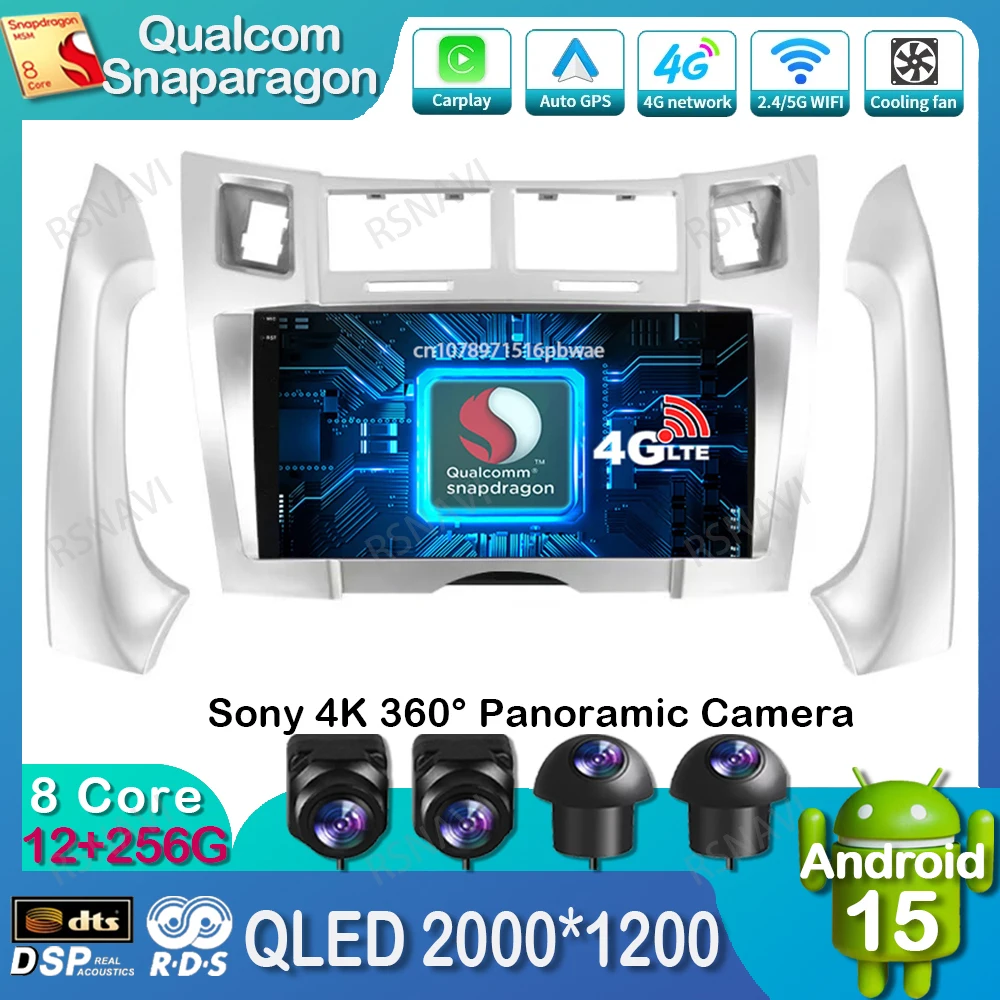 

Android 15 Car Radio For Toyota Yaris Vizi 2005 2006 2007 - 2012 GPS Stereo DSP Viedo Player Qualcomm Wireless Carplay Auto QLED