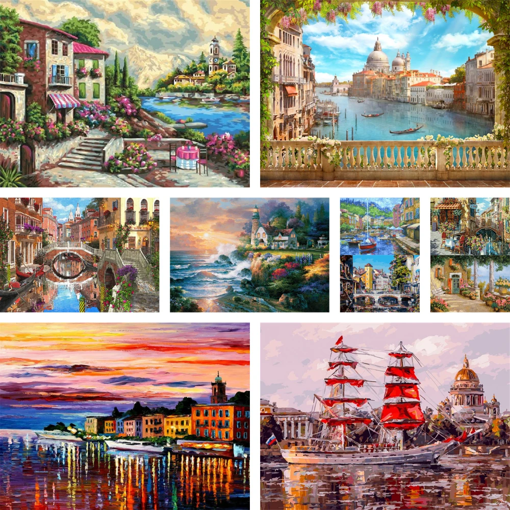 Landscape City DIY Paint By Numbers Kit Oil Paints 40*50 Picture By Numbers Photo Wall Paintings For Adults Wall Art For Drawing