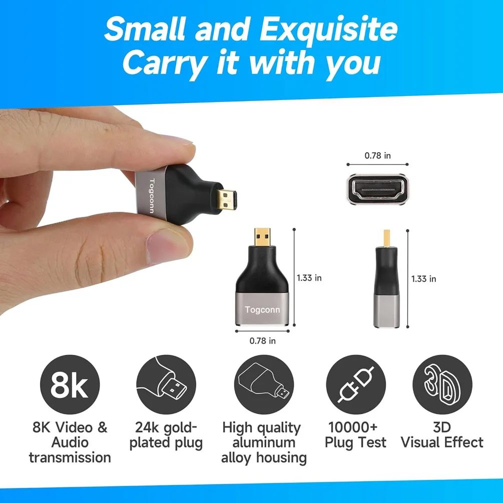 HDMI Adapter Mini Micro to HDMI 8K 60Hz 4K 144Hz Male to Female Converter for Camera Laptop PS5 Xbox Switch Monitor TV Projector