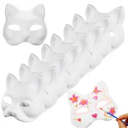 Diy White Cat Masque for Artists Diy Cat Face Masquerade Party Masks Set of 2/3/5/6/10/12/20 Solid Color Shape for Halloween