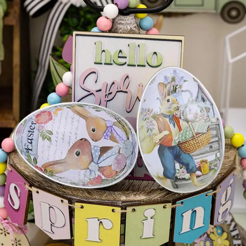 Bunny Cookie Jar ไข่ที่มีสีสันกระต่ายขนม Candy กระป๋องพร้อมฝาปิดชุด 6 ภาชนะเก็บอาหารตาราง Centerpieces ตกแต่ง