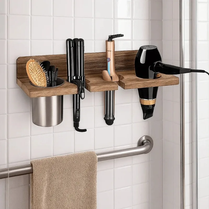 Wall‑Mounted Hair Tool Organizer, Space‑Saving Bathroom Storage, Hair Dryer Holder for Hair Straightener Curling Irons