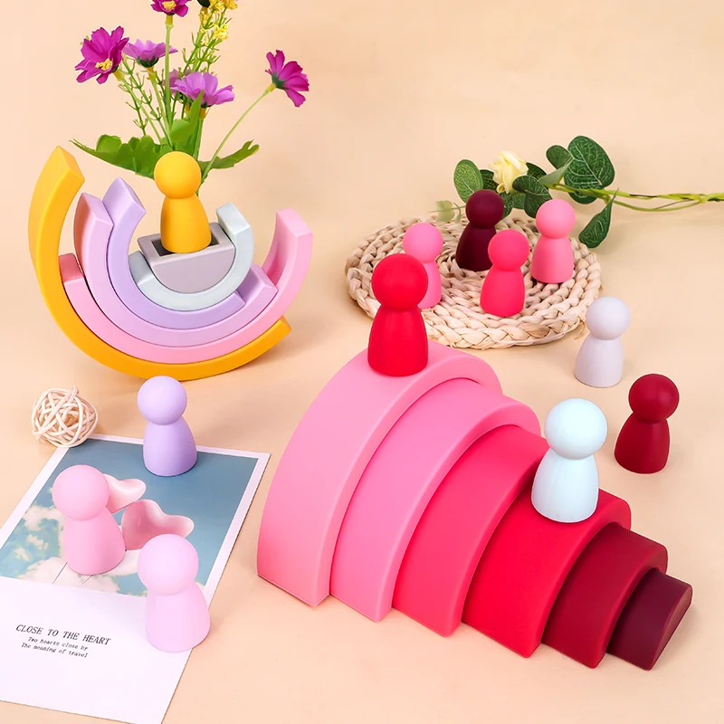 12 pçs/1 conjunto diy crianças silicone arco-íris brinquedo bloco de silicone macio brinquedos educativos presentes do bebê brinquedos cor criativa