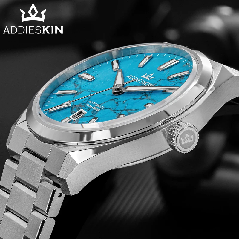 ADDIESKIN K010 Turquoise Dial Automatic Watch Men BGW9 Luminous 200m Waterproof Sapphire Crystal Stainless Steel Mechanical