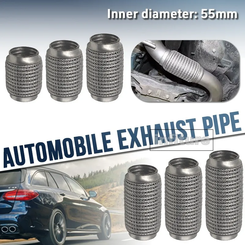 

Гибкая телескопическая соединительная труба для выхлопной системы автомобиля, 55 мм, из нержавеющей стали, с сетчатым сильфоном, универсальный соединитель глушителя, сварной