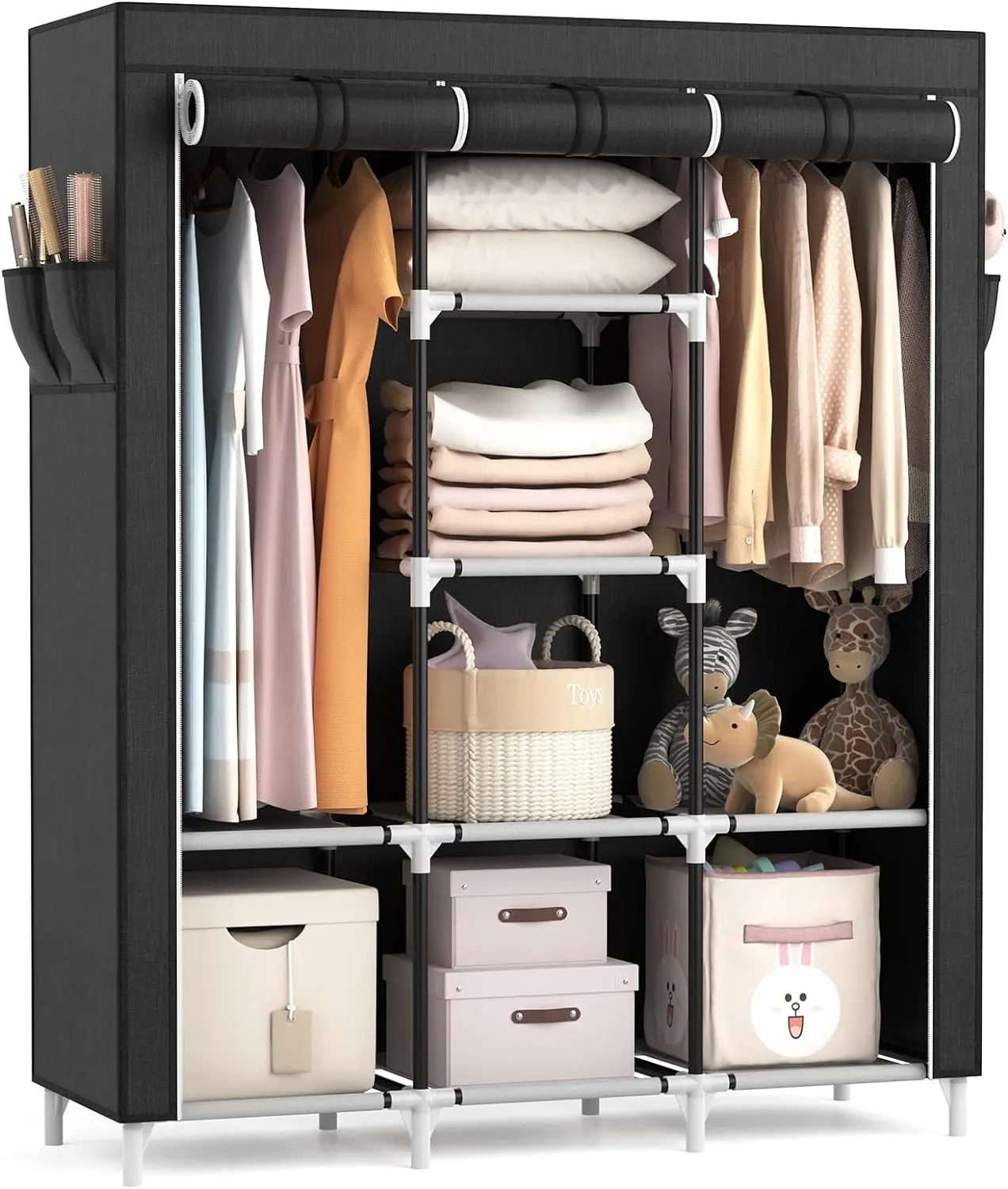 

VTRIN Portable Closet, Large Capacity Portable Wardrobe with 2 Hanging Rods and 8 Storage Shelves, Sturdy Free Standing Closet
