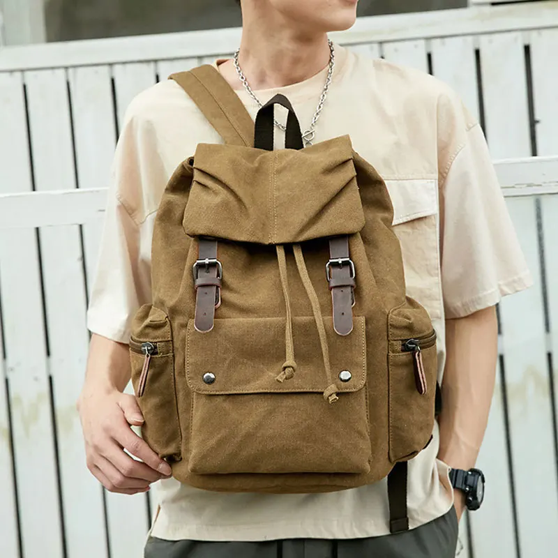 Scione Vintage Canvas Backpack Men\'s School Bag Men Travel For Laptop Fashion Outdoor Women Casual Sport Camping Retro Schoolbag