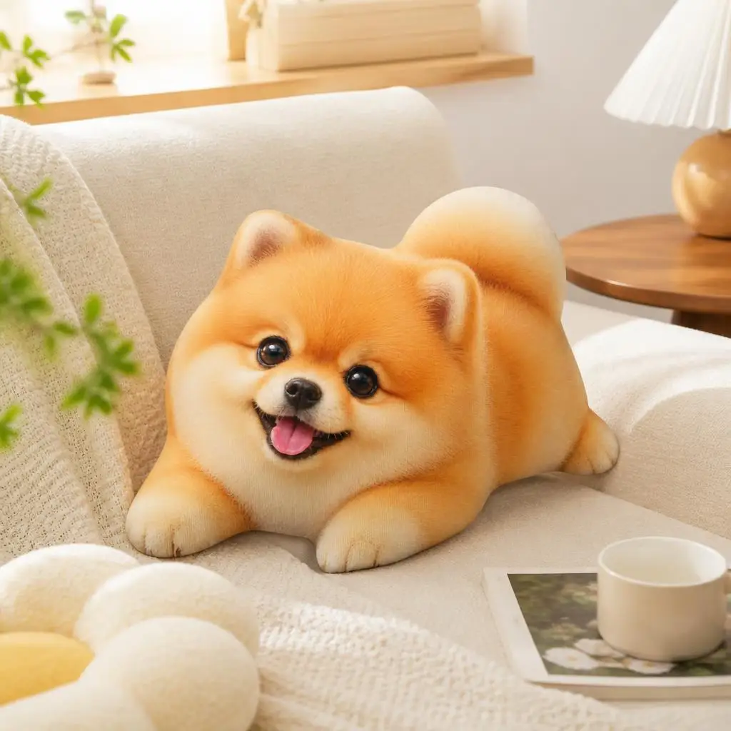 Cute Pomeranian Puppy Shaped Stuffed Pillow Cushion Decorative Throw Pillow Sofa Home Decor Dog Lover Gift for Living Room