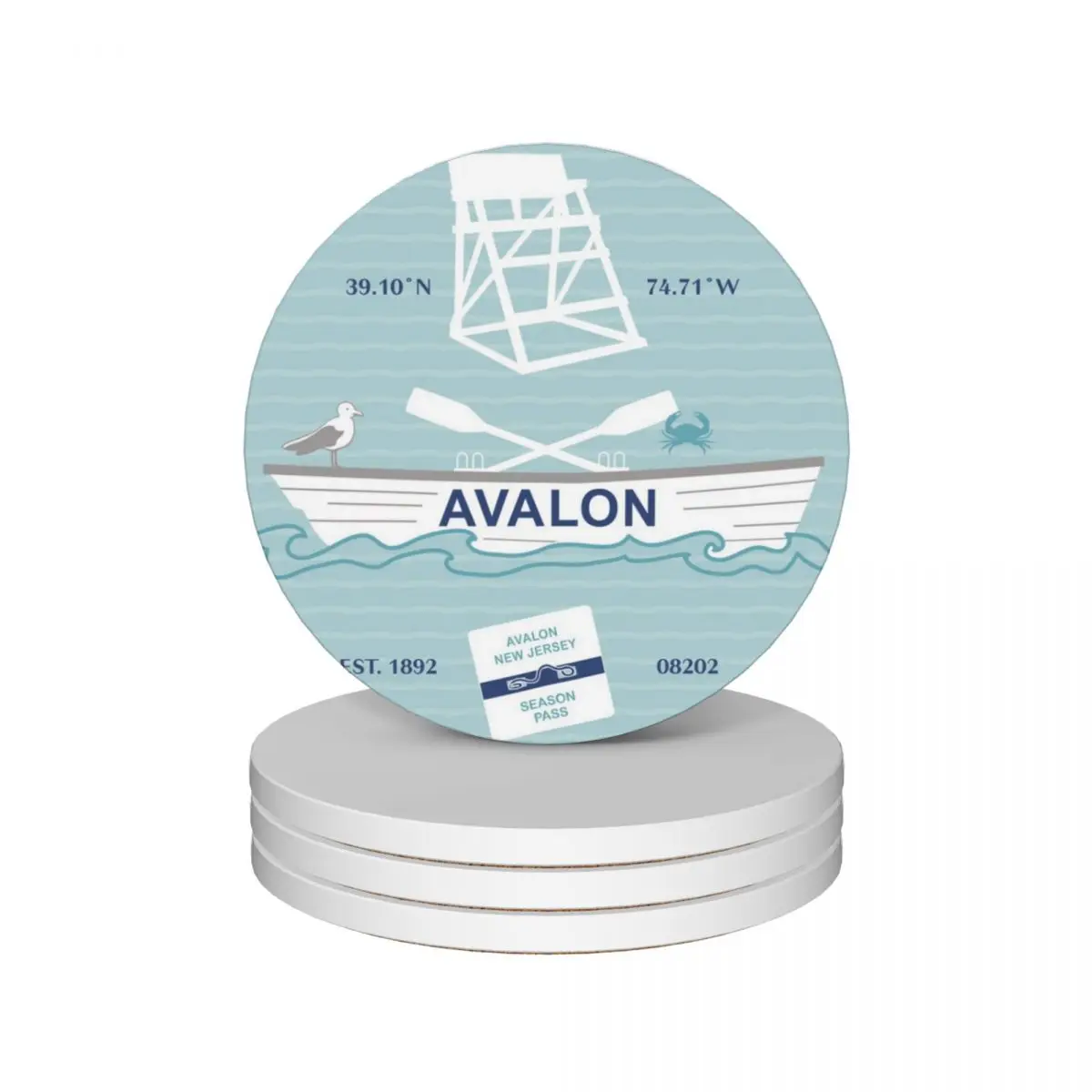 

Avalon NJ aqua Ceramic Coasters (Set of 4) cute set ceramic Coasters