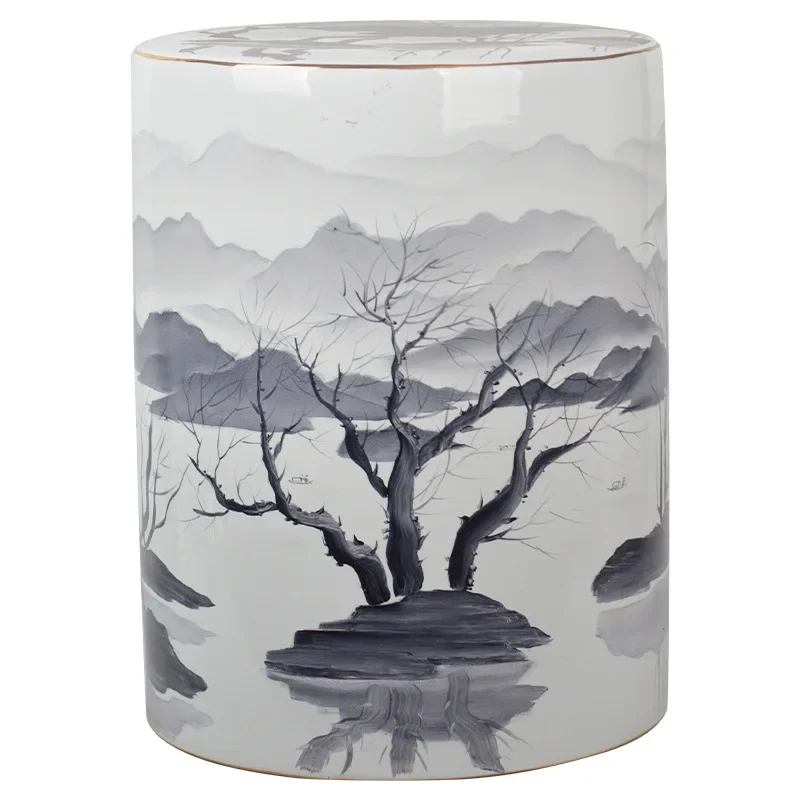 Hand painted landscape ceramic drum stool cylindrical classical dressing stool creative vintage home living room bedroom fashion