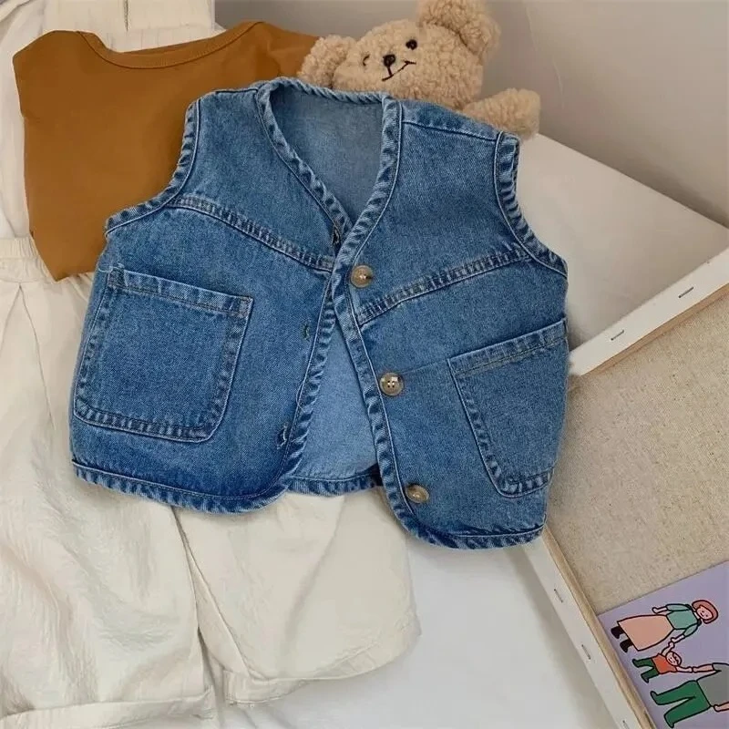 

Одежда для мальчиков и девочек, ковбойская куртка, свободное повседневное пальто, детский весенне-осенний жилет в западном стиле