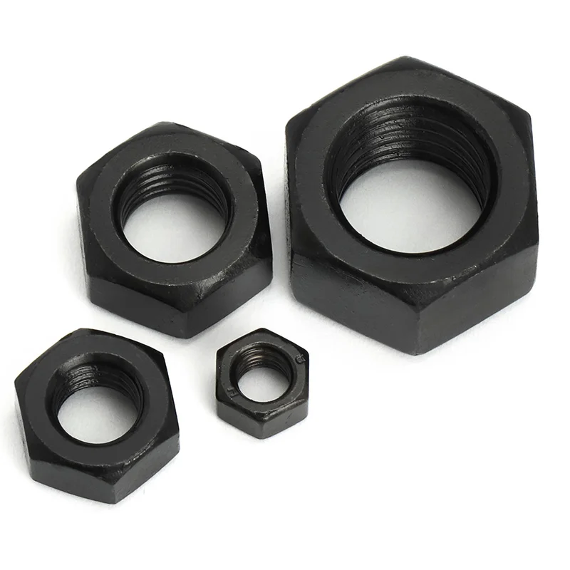 50/100Pcs M2 M2.5 M3 M4 M5 M6 DIN934 Black Carbon Steel Hex Nut Hexagonal Nuts Grade 8.8