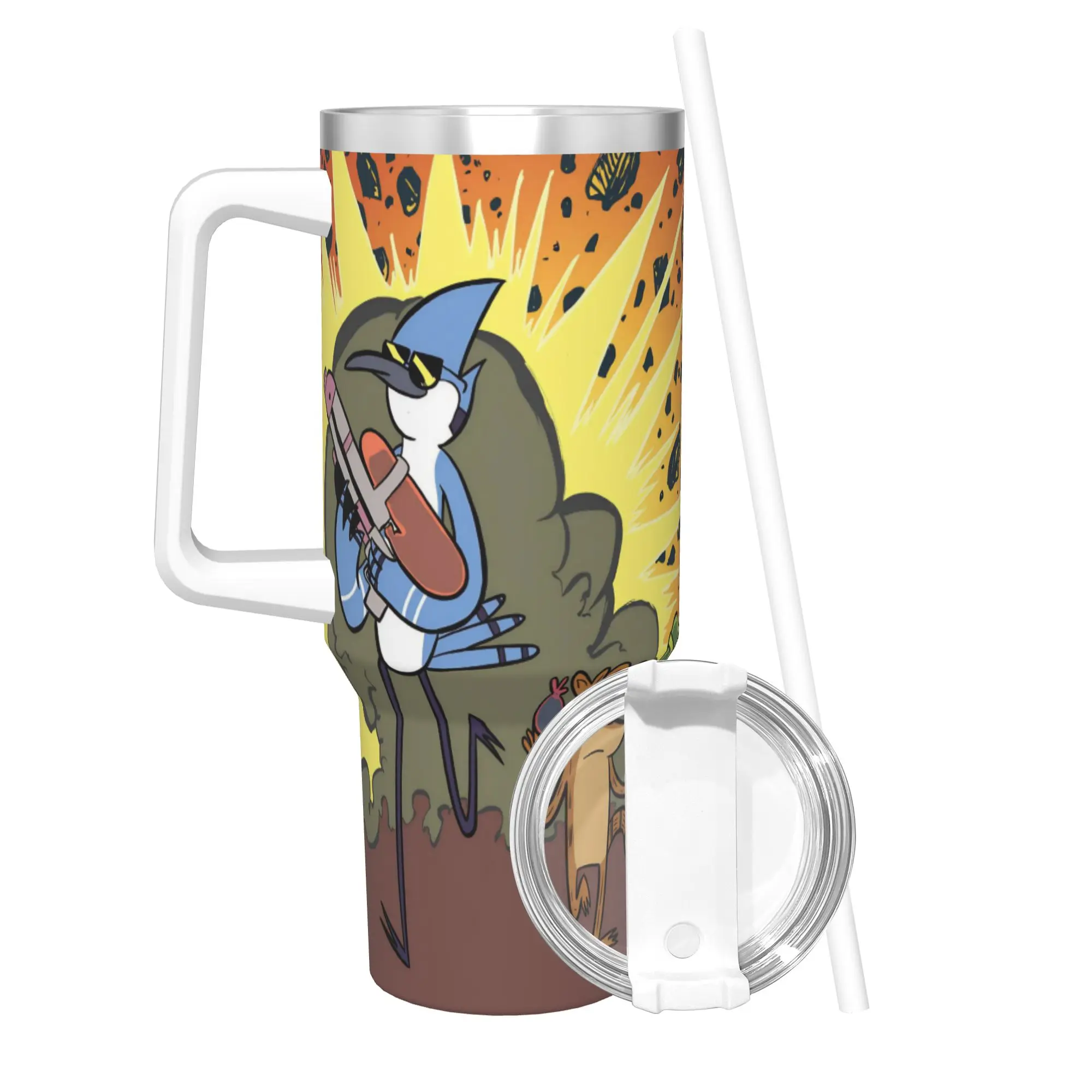 Regulars Show Cartoon Character 40oz Tumbler Stainless Steel Double Wall Vacuum Insulated  Mug Cups With Straw