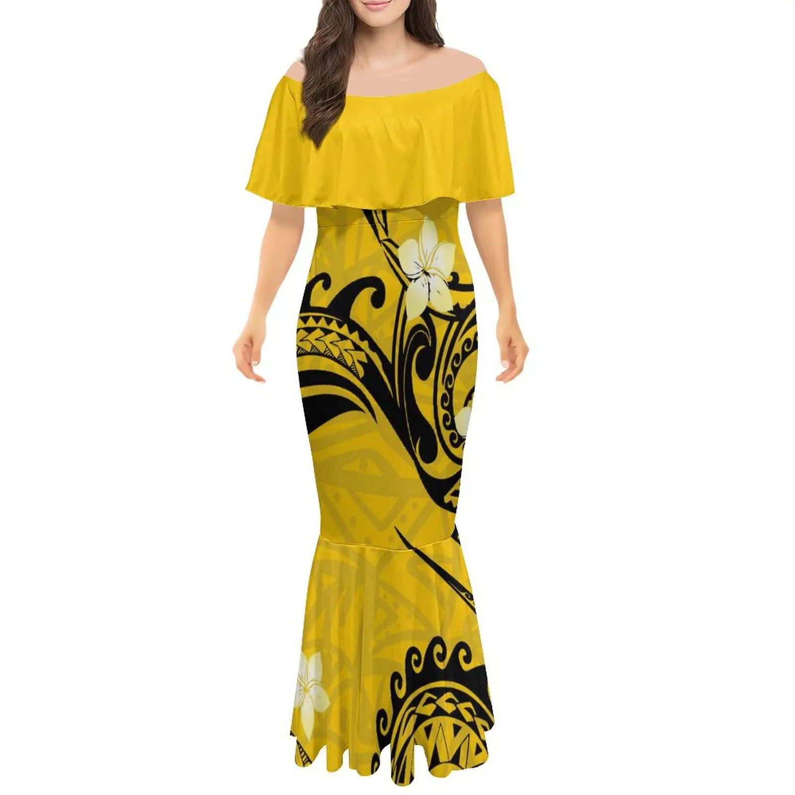 Summer Polynesian Tribes Design Women'S Off-The-Shoulder Dresses For Party Tight Maxi Maxi Mermaid Dresses