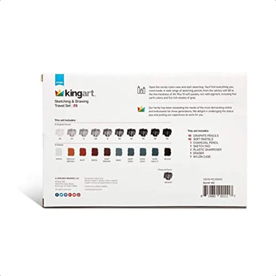 كينجارت 140 رسم تخطيط 25 قطعة. مجموعة أقلام رصاص من الجرافيت والفحم من TRAVEL SET بالإضافة إلى مجموعة رسم فنية للبالغين