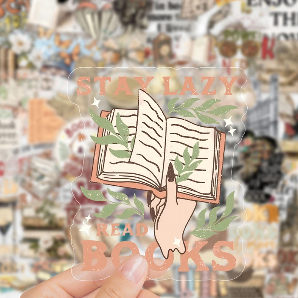 

10/30/50pcs Vintage Transparent Bookish Lover Inspirational Stickers Book Themed Decals for Laptop Notebooks Retro Stickers Pack