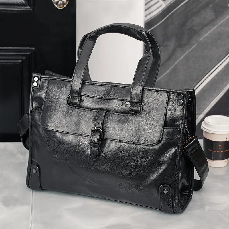 Men Handbag Cross Bag Shoulder Tote Men PU Leather Sling  Transverse Man Briefcase Laptop Office Bag Business Teacher Briefcase