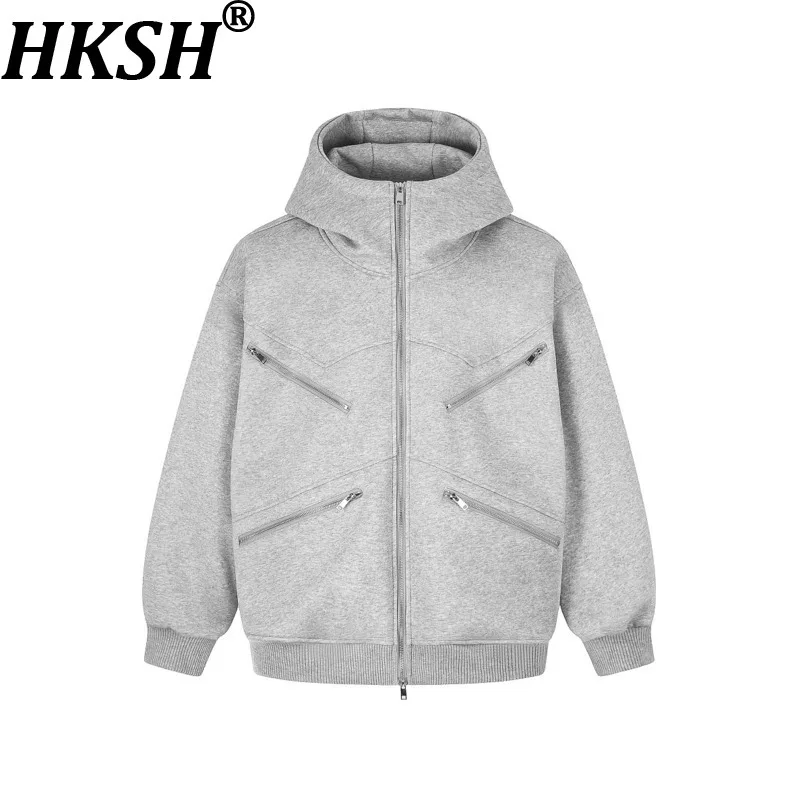 HKSH Spring Autumn New Men Tide Chic Ins Punk Trendy Multi-Pocket Functional Hooded Sweatshirt Versatile Y2K Vibe Hoodie HK28549