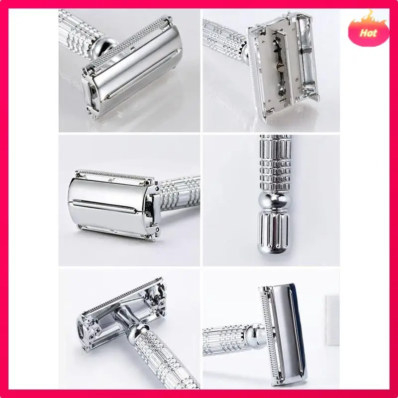 2X Classic Handle Razor Double-Edged T-Shaped 9-Speed Radical Adjustment Front Razor Sent 5 Blade And Storage Box