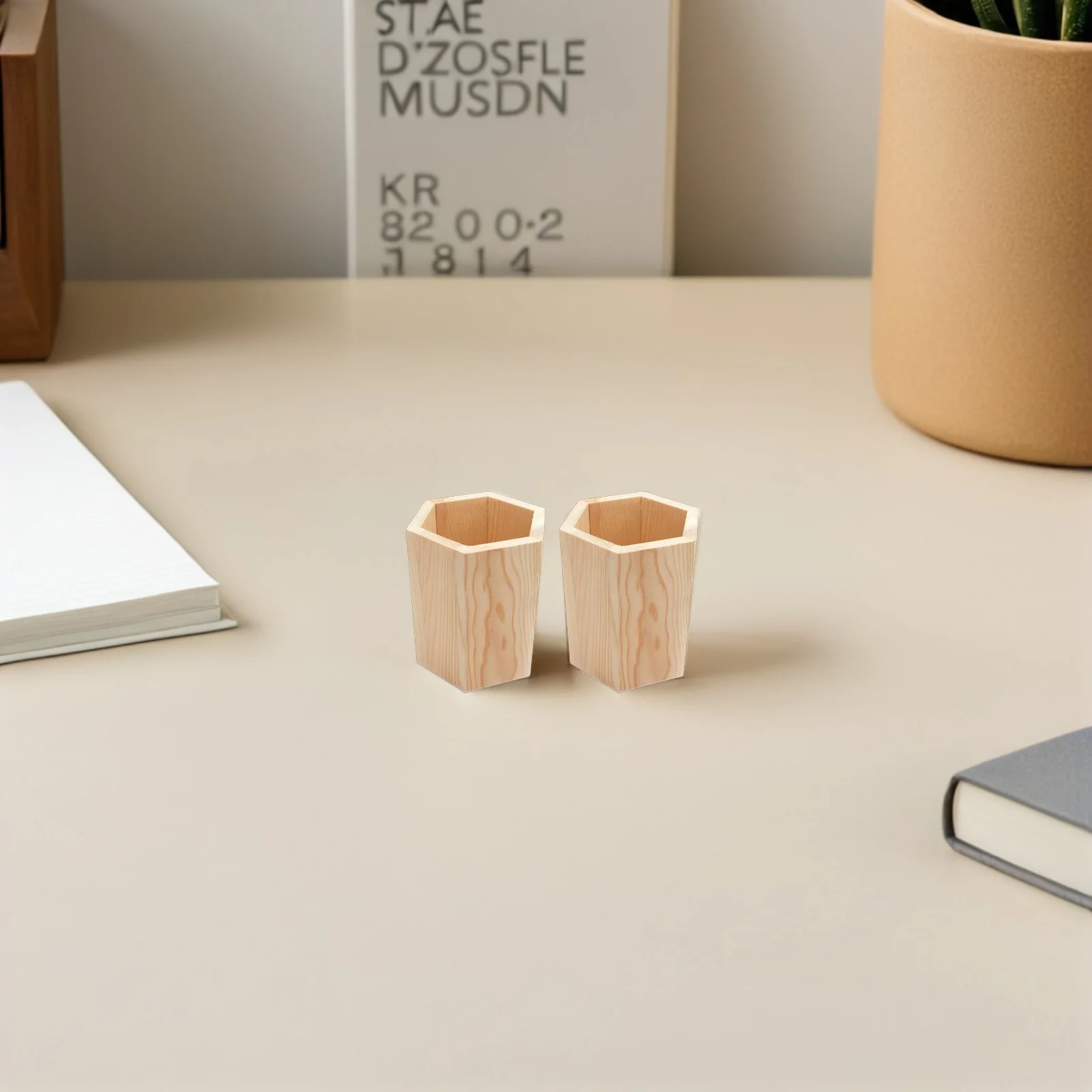 

2pcs Wooden Pencil Cup Desktop Storage Organizer For Office Home School Desk Wood Pen Holder Stationery Container Tabletop