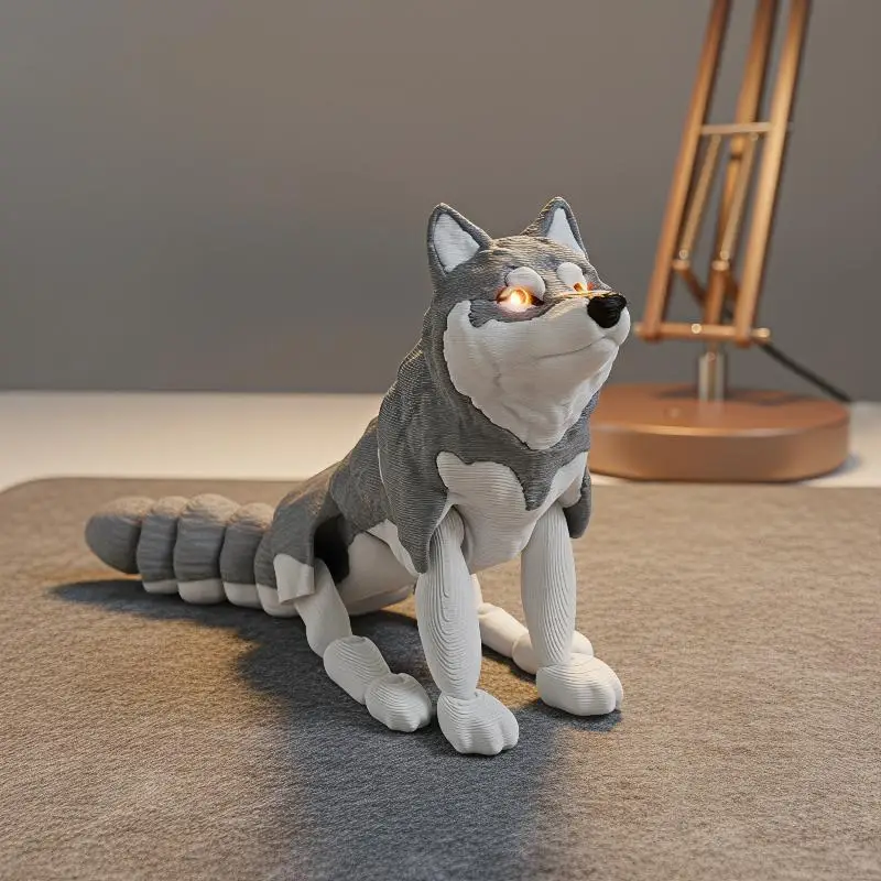 3D Printed Articulated Husky Figurine With Flexible Joints And Realistic Look Perfect For Home Decor And Gifts For Wolf Lovers