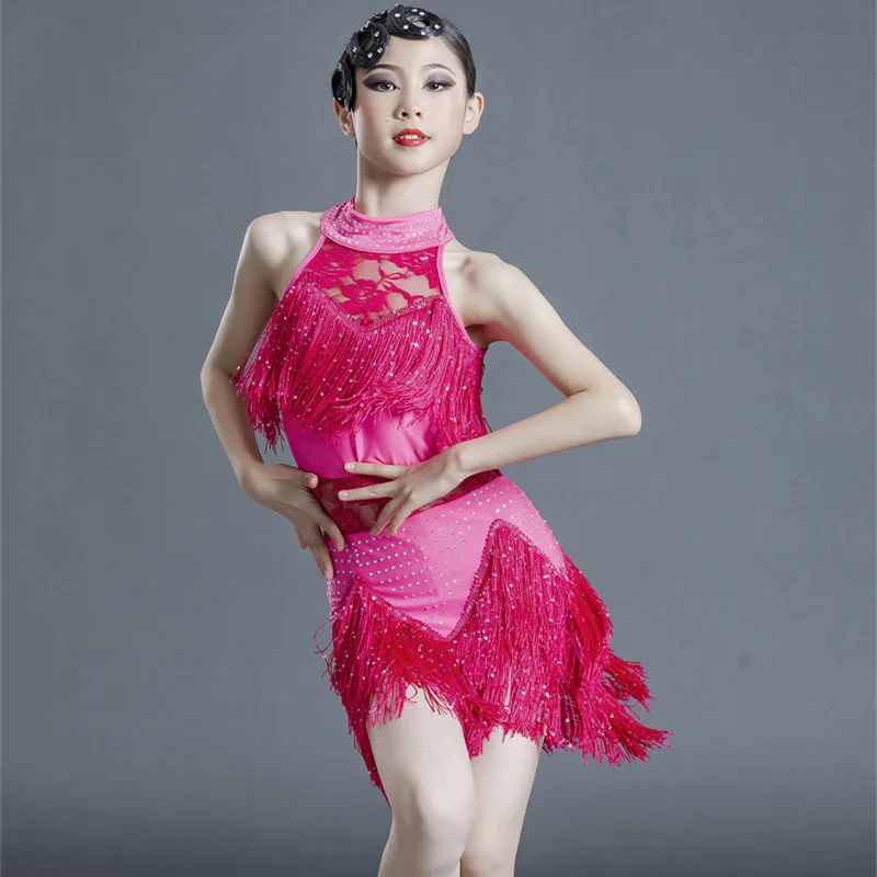 Children's Latin dance dress tassel girls grade competition dress Practice performance jazz dance dress