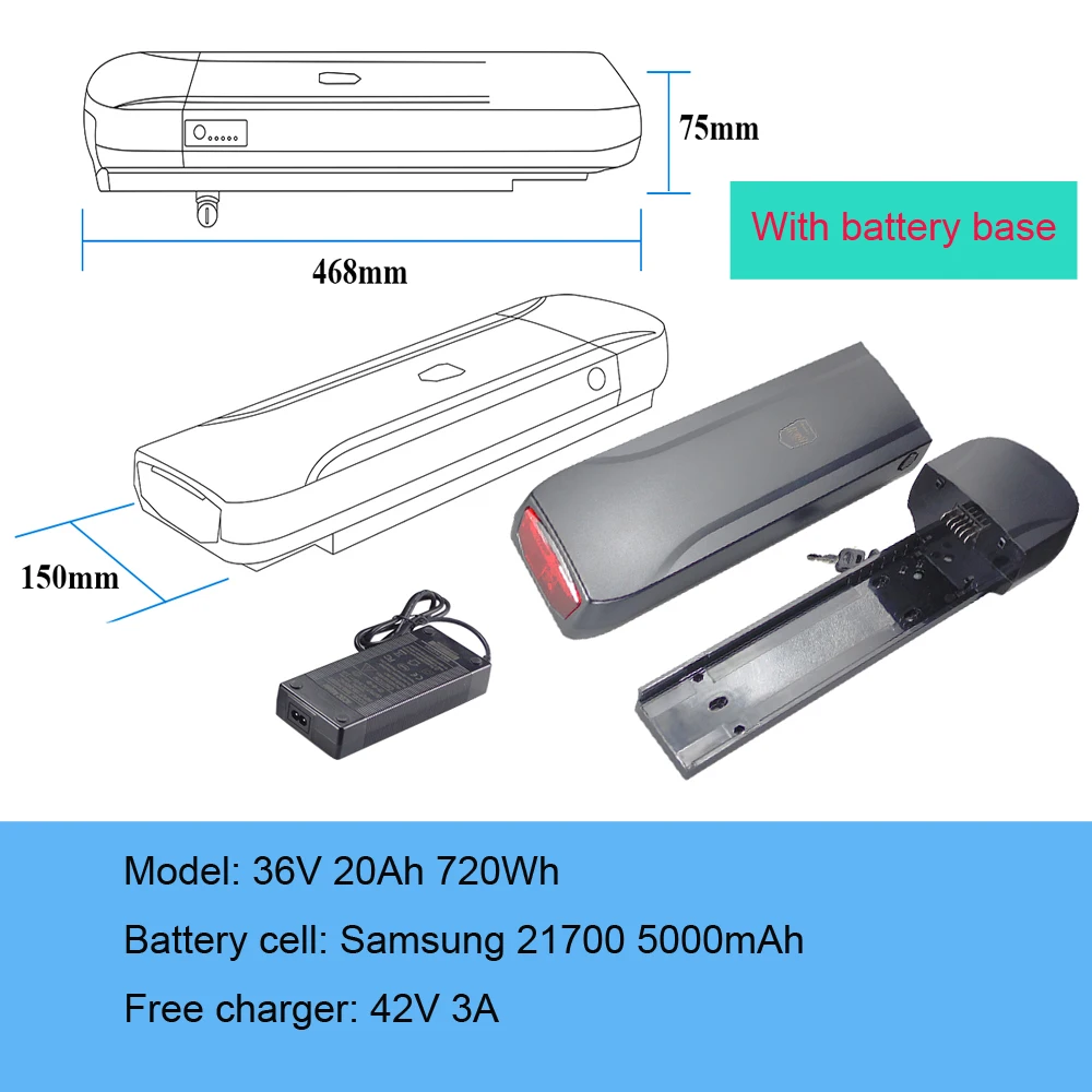 Joycube JCEB360 Achterdrager 36V 13Ah 18Ah 20Ah Lithium-ion batterij voor vervangende Phylion XH370-13J Wall-ES elektrische fiets