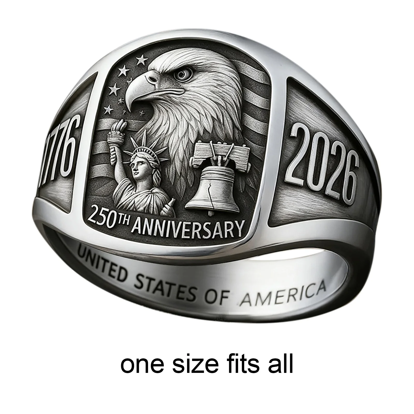 البنصر تلميح للنساء 2026 طبعة خاتم وطني 2026 الشرف الحرية الدائري ذكرى 250 سنة من الحرية حلقة مفتوحة مجموعة #5