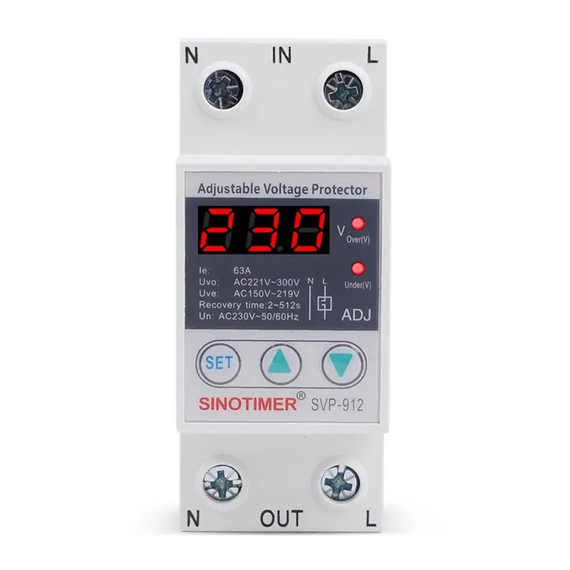A64I  63A 230V 50/60Hz Din Rail Adjustable Automatic Recovery Over and Under Voltage Protector Voltage Protective Device
