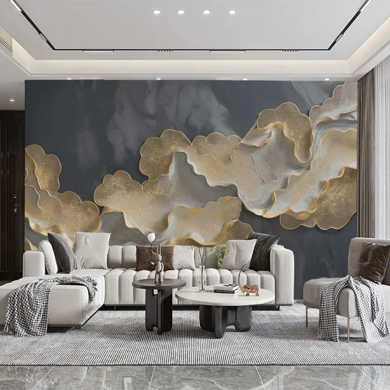 European Style 3D Grey Gold Abstract Geometric Pattern TV Sofa Background Wall Home Decor Fresco Wall Papers For Walls 3D Tapety