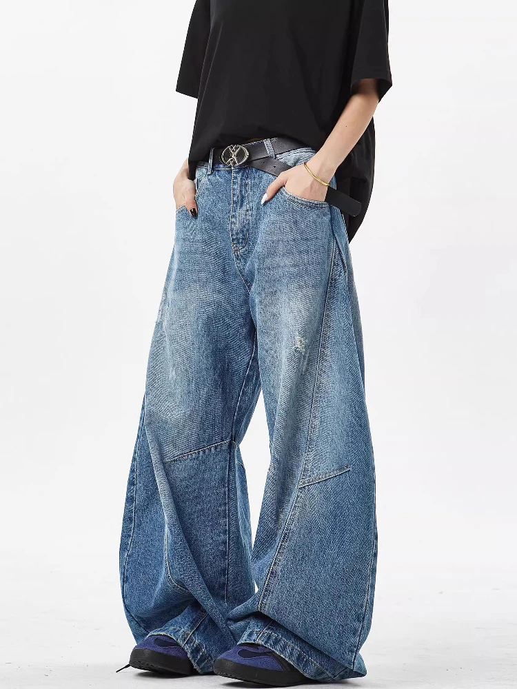 

Мужские джинсы в стиле американского ретро, широкие, повседневные, свободного кроя, из денима, с эффектом потертости, удобные летние джинсы