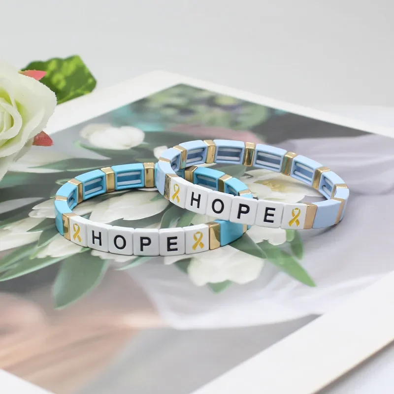 

Bohemian Style HOPE Letters Fashion Enamel DIY Stretch Bracelet for Men and Women. Handmade Beads with Rainbow Color Accessories