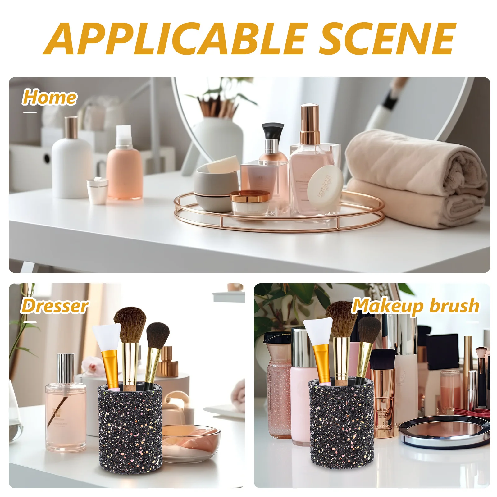 Decoratieve make-up kwasten organizer, kleine glitter emmertje, draagbare opbergoplossing voor cosmetica en tools, efficiënte opbergoplossing voor de kaptafel