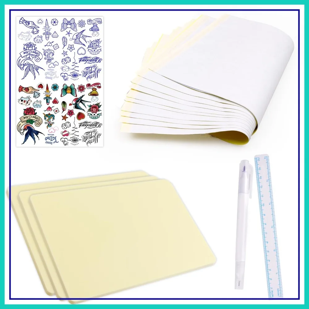 

3 Sheets 3mm Thick Fake Skin Tattoo Practice Kit with Transfer Papers & Marker for Beginners & Pros