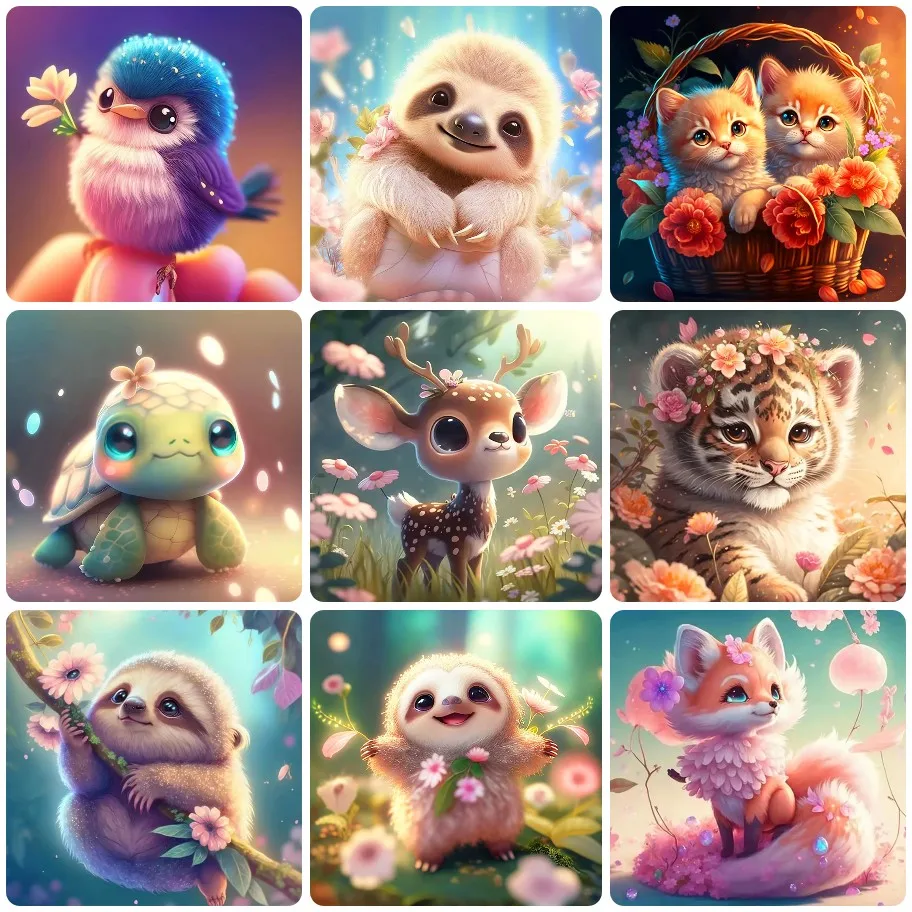 

Cute Fantasy Baby Animals Jigsaw Puzzle, Fluffy Sloths, Foxes and Tigers in Flower , Whimsical Wall Decor Family Fun Puzzles